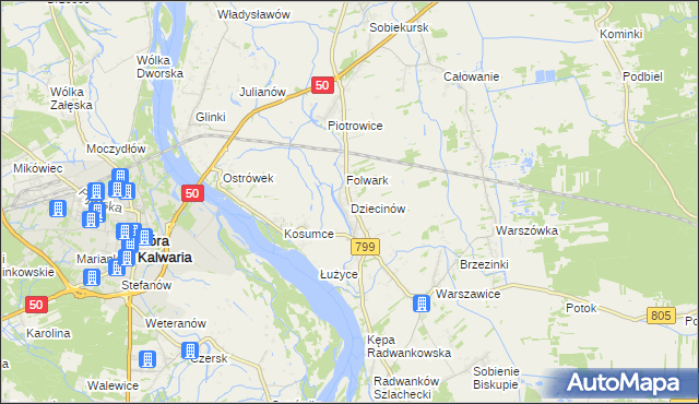 mapa Dziecinów gmina Sobienie-Jeziory, Dziecinów gmina Sobienie-Jeziory na mapie Targeo