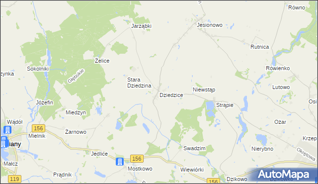 mapa Dziedzice gmina Barlinek, Dziedzice gmina Barlinek na mapie Targeo