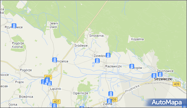 mapa Dziedzice gmina Strzeleczki, Dziedzice gmina Strzeleczki na mapie Targeo