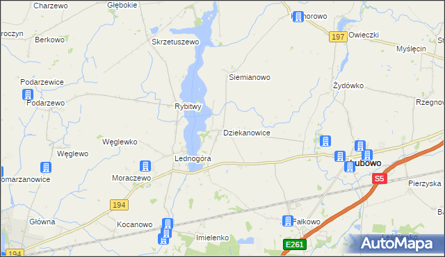 mapa Dziekanowice gmina Łubowo, Dziekanowice gmina Łubowo na mapie Targeo