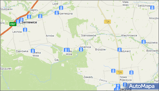 mapa Dzielnica gmina Czerniewice, Dzielnica gmina Czerniewice na mapie Targeo