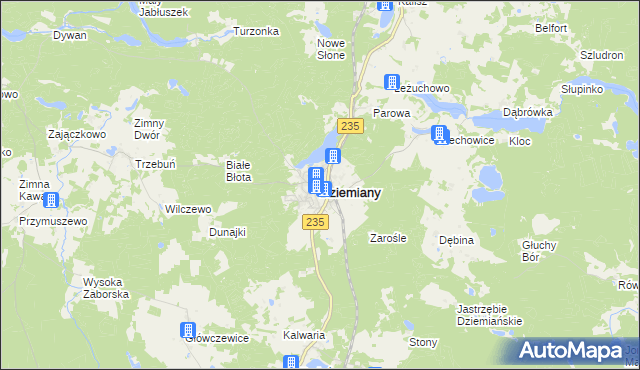 mapa Dziemiany, Dziemiany na mapie Targeo