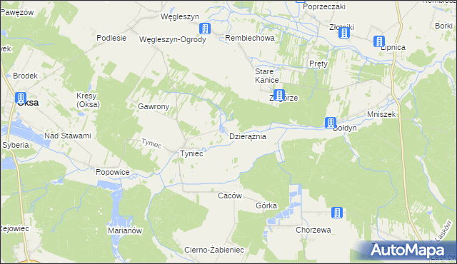 mapa Dzierążnia gmina Oksa, Dzierążnia gmina Oksa na mapie Targeo