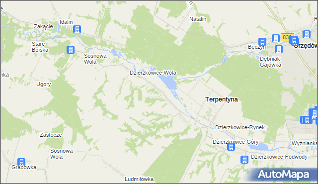 mapa Dzierzkowice-Zastawie, Dzierzkowice-Zastawie na mapie Targeo