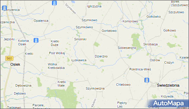 mapa Dzierżno gmina Brodnica, Dzierżno gmina Brodnica na mapie Targeo
