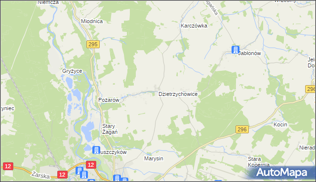 mapa Dzietrzychowice, Dzietrzychowice na mapie Targeo