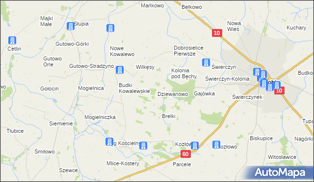 mapa Dziewanowo, Dziewanowo na mapie Targeo