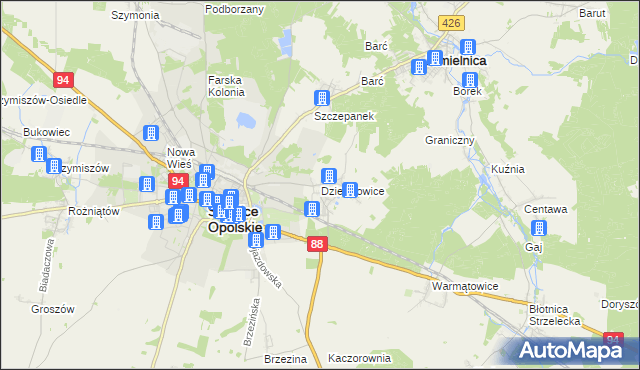 mapa Dziewkowice, Dziewkowice na mapie Targeo