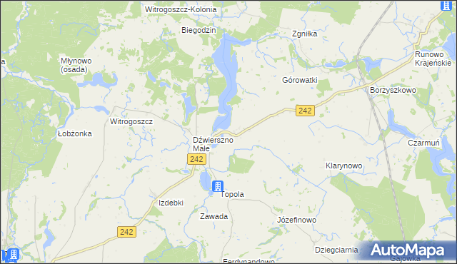 mapa Dźwierszno Wielkie, Dźwierszno Wielkie na mapie Targeo