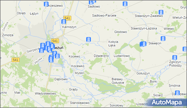 mapa Dźwierzno gmina Bieżuń, Dźwierzno gmina Bieżuń na mapie Targeo