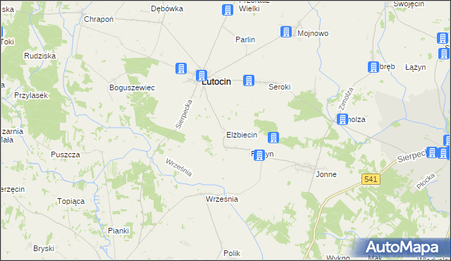 mapa Elżbiecin gmina Lutocin, Elżbiecin gmina Lutocin na mapie Targeo