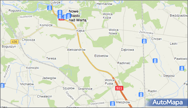 mapa Elżbietów gmina Nowe Miasto nad Wartą, Elżbietów gmina Nowe Miasto nad Wartą na mapie Targeo