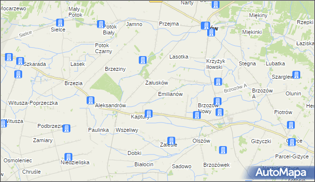 mapa Emilianów gmina Iłów, Emilianów gmina Iłów na mapie Targeo