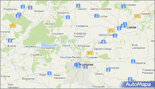 mapa Emilianów gmina Koźminek, Emilianów gmina Koźminek na mapie Targeo