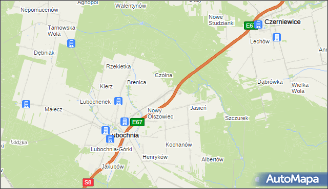 mapa Emilianów gmina Lubochnia, Emilianów gmina Lubochnia na mapie Targeo