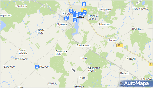 mapa Emilianowo gmina Susz, Emilianowo gmina Susz na mapie Targeo