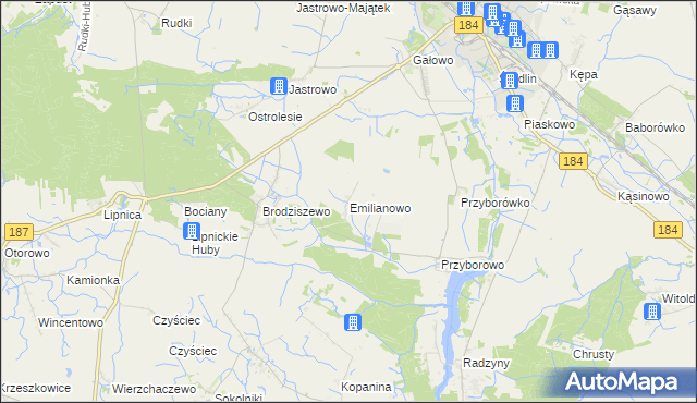 mapa Emilianowo gmina Szamotuły, Emilianowo gmina Szamotuły na mapie Targeo