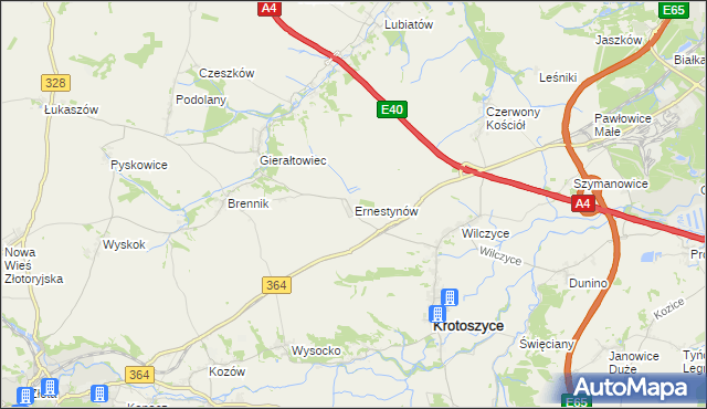 mapa Ernestynów gmina Złotoryja, Ernestynów gmina Złotoryja na mapie Targeo