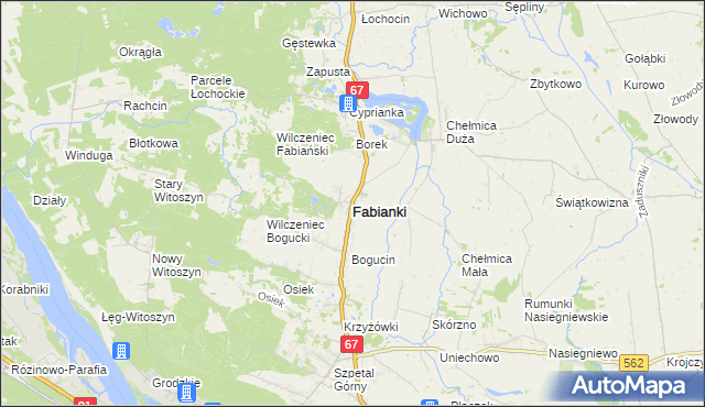 mapa Fabianki powiat włocławski, Fabianki powiat włocławski na mapie Targeo