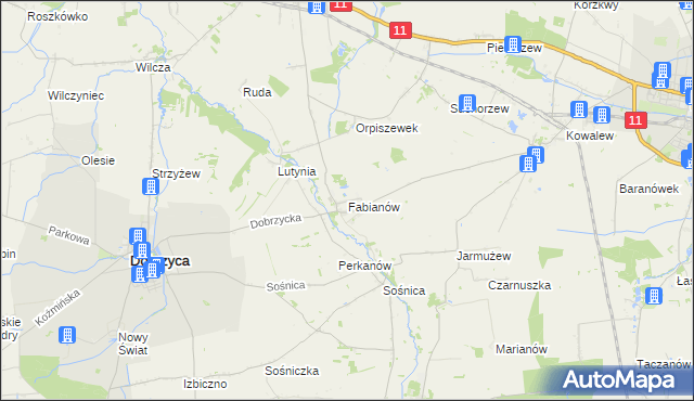 mapa Fabianów gmina Dobrzyca, Fabianów gmina Dobrzyca na mapie Targeo