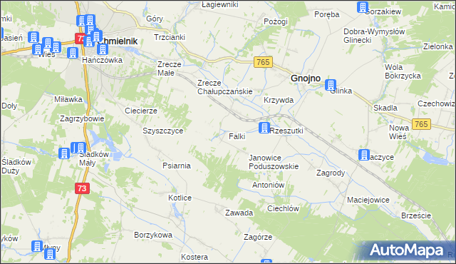 mapa Falki gmina Gnojno, Falki gmina Gnojno na mapie Targeo