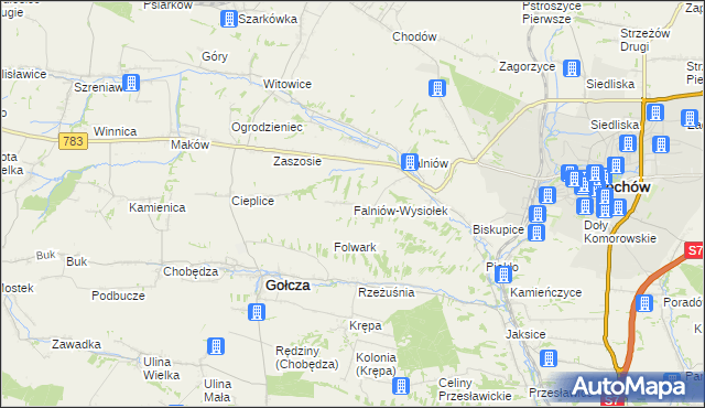 mapa Falniów-Wysiołek, Falniów-Wysiołek na mapie Targeo