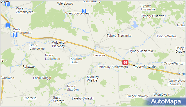 mapa Faszcze gmina Wysokie Mazowieckie, Faszcze gmina Wysokie Mazowieckie na mapie Targeo