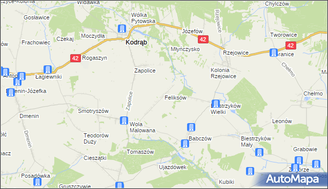 mapa Feliksów gmina Kodrąb, Feliksów gmina Kodrąb na mapie Targeo