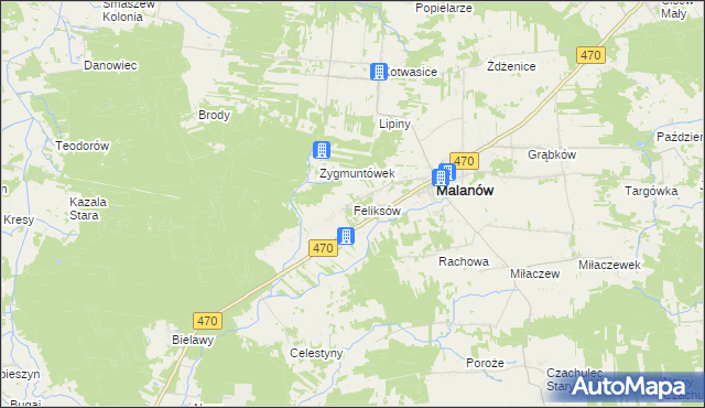 mapa Feliksów gmina Malanów, Feliksów gmina Malanów na mapie Targeo