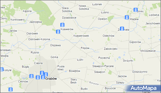 mapa Filipów gmina Grabów, Filipów gmina Grabów na mapie Targeo