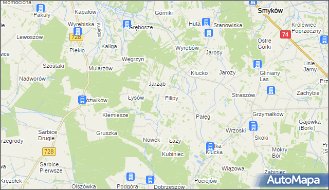 mapa Filipy gmina Radoszyce, Filipy gmina Radoszyce na mapie Targeo