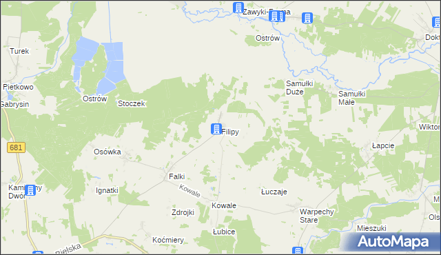 mapa Filipy gmina Wyszki, Filipy gmina Wyszki na mapie Targeo