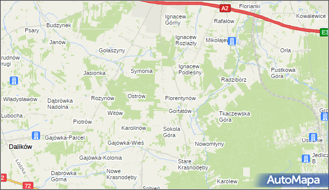 mapa Florentynów gmina Parzęczew, Florentynów gmina Parzęczew na mapie Targeo