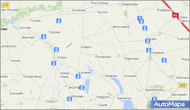 mapa Florianowo gmina Lubraniec, Florianowo gmina Lubraniec na mapie Targeo