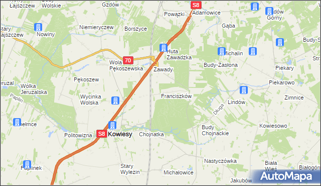 mapa Franciszków gmina Kowiesy, Franciszków gmina Kowiesy na mapie Targeo