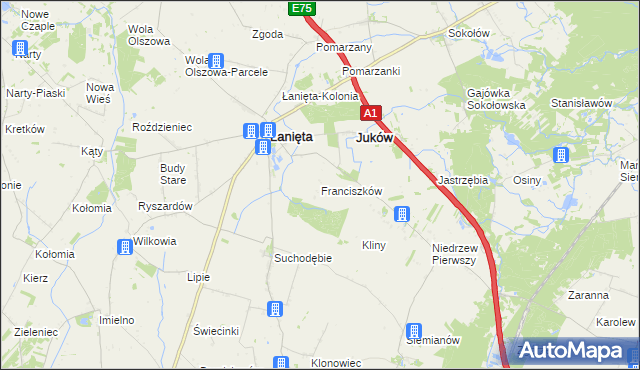 mapa Franciszków gmina Łanięta, Franciszków gmina Łanięta na mapie Targeo