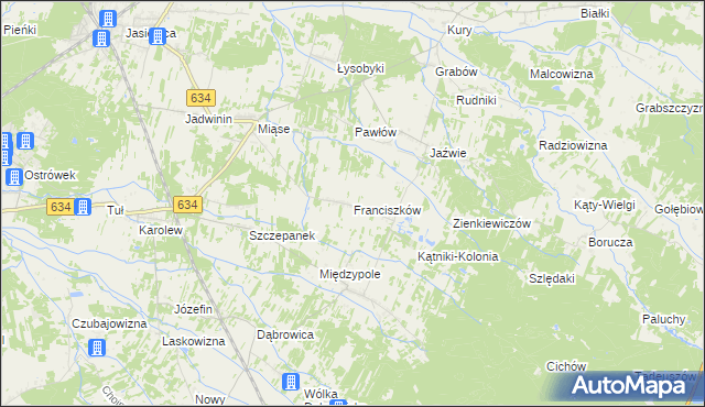 mapa Franciszków gmina Tłuszcz, Franciszków gmina Tłuszcz na mapie Targeo