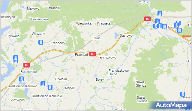 mapa Franciszkowo gmina Iława, Franciszkowo gmina Iława na mapie Targeo