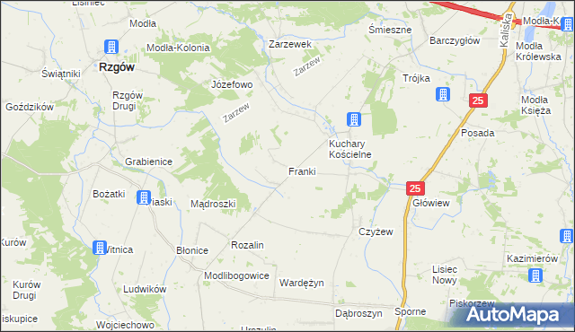 mapa Franki gmina Rychwał, Franki gmina Rychwał na mapie Targeo