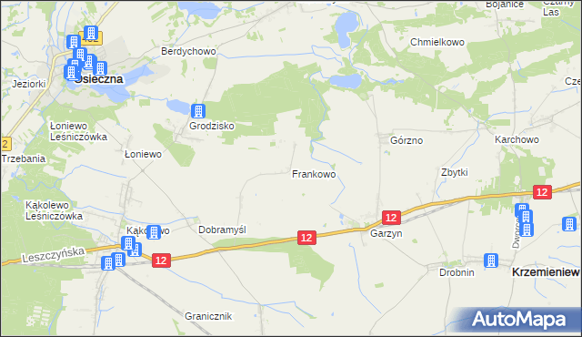 mapa Frankowo gmina Osieczna, Frankowo gmina Osieczna na mapie Targeo