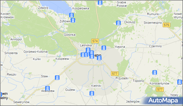 mapa Gąbin powiat płocki, Gąbin powiat płocki na mapie Targeo