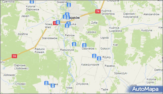 mapa Gabrielów gmina Osjaków, Gabrielów gmina Osjaków na mapie Targeo