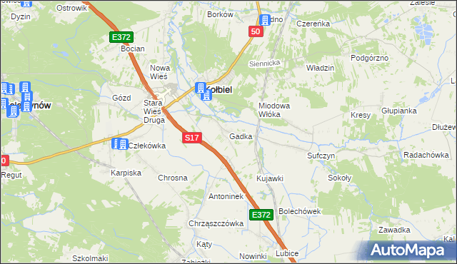 mapa Gadka gmina Kołbiel, Gadka gmina Kołbiel na mapie Targeo