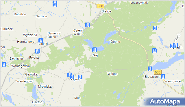 mapa Gaj gmina Biskupiec, Gaj gmina Biskupiec na mapie Targeo