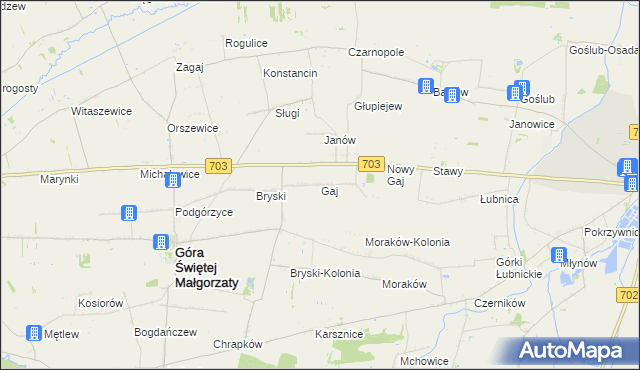 mapa Gaj gmina Góra Świętej Małgorzaty, Gaj gmina Góra Świętej Małgorzaty na mapie Targeo