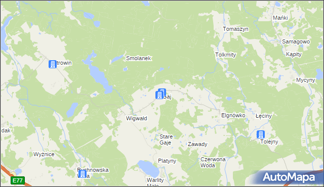 mapa Gaj gmina Olsztynek, Gaj gmina Olsztynek na mapie Targeo