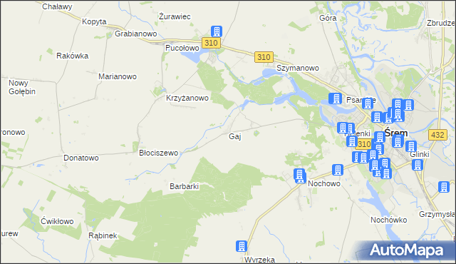 mapa Gaj gmina Śrem, Gaj gmina Śrem na mapie Targeo