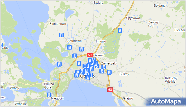 mapa Gajewo gmina Giżycko, Gajewo gmina Giżycko na mapie Targeo