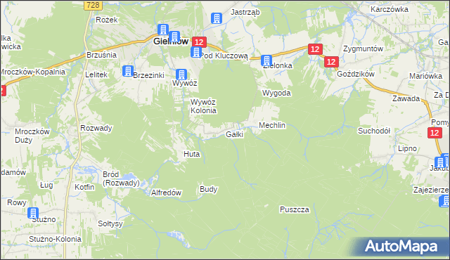 mapa Gałki gmina Gielniów, Gałki gmina Gielniów na mapie Targeo