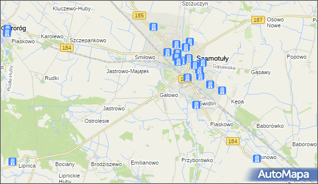 mapa Gałowo gmina Szamotuły, Gałowo gmina Szamotuły na mapie Targeo